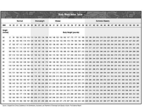 BMI Table for adults