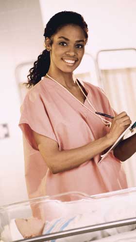 Nurse in newborn nursery