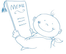 Baby holding menu