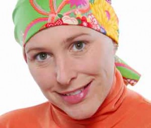 Woman who has had chemo wearing scarf